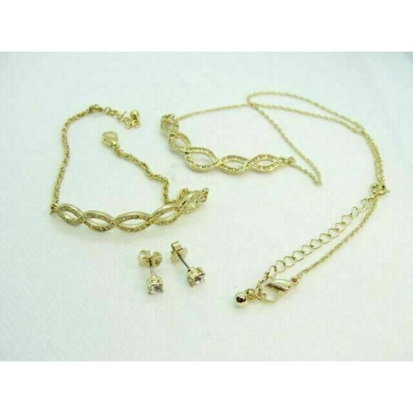 Womans Avon Jewelry Bracelet Necklace Earrings Gold Tone 3pc Set w Box Gift Girl - Picture 3 of 10